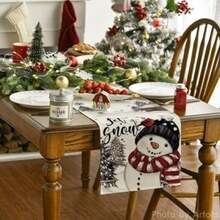 Artoid Mode - Camino de mesa de Navidad con diseño de árbol de Navidad con muñ de nieve, diseño de muñ de nieve, decoración de mesa de comedor, para decoración del hogar, fiesta, 13 x 72 pulgadas(13" x 36", Table Runner Negro) - Multicolor - Ver 3
