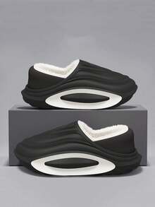 Pantofole invernali da uomo per uso esterno casual, senza tallone, di colore unito, moda, termiche e imbottite, pantofole da camera calde, per coppie - nero - Visualizzare 7