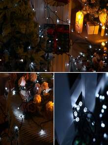 1 pieza Luces de cadena solares, 20/50/100/200 LED Luces de Navidad, Luces de hadas inteligentes con 8 modos - Luces impermeables para exteriores para árbol, patio, jardín, boda, festival, Navidad, Año Nuevo, balcón, cerca (Blanco frío, Blanco cálido, Morado, Multicolor)