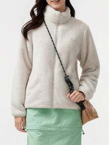 CAMEL CROWN Women's Outdoor Coral Fleece Jacket, Reversible Fleece Coat For Autumn/Winter, Thick & Warm, Anti-Static, Wind-Resistant Lining - Light Frost White - View 3