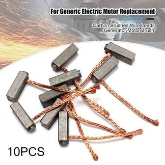 Conjunto de 10 escovas de carbono para motor de grafite e cobre, 5x6x14mm, com fio de cobre para substituição em motores elétricos.