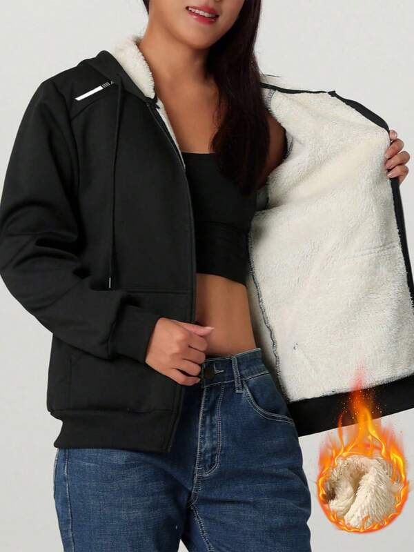 Moletom térmico feminino à prova de vento - Moletom com capuz para corrida de inverno com bolsos para caminhadas e treinos