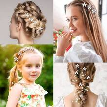 10 Pinzas Cabello Accesorio Broche Flor de Perlas Peinado Elegante Horquilla Para Pelo Hair Mujeres Nias Flores de Perlas Decoracion de Cabello Paquete - Dorado - Ver 8