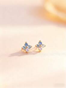 一对简约几何蓝色方形锆石耳钉，毕业礼物、送给妈妈、朋友、独立日礼物 - 彩色的 - 查看 7