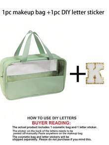 1个透明PVC字母化妆包，防水便携雪尼尔字母拉链化妆品收纳包，简约首字母贴纸旅行化妆包，女士浴室字母印花洗漱包（字母A~Z），送给妈妈的礼物，沙滩包，沙滩必备