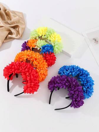 1件波西米亚风人造花发箍，色彩缤纷，是派对/化装舞会的必备单品，佩戴舒适，可作节日装饰、派对配饰、花卉头饰、时尚头饰、轻盈饰品、节日头饰、装饰头饰，适合时尚爱好者和节日购物者。