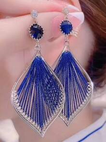 1 Pair Exaggerated Tassel Peacock Tail Design Earrings, Unique Luxury Style - Multicolor - View 6