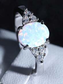925 Sterling Silver Fire Opal Ring Engagement Promise Ring For Women Jewelry Gift - A - View 5