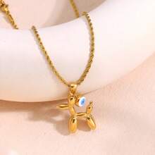 1pc Stainless Steel Gold-Tone Cute Dog Pendant Necklace, Suitable For Daily Wear And Parties - Yellow Gold - View 6