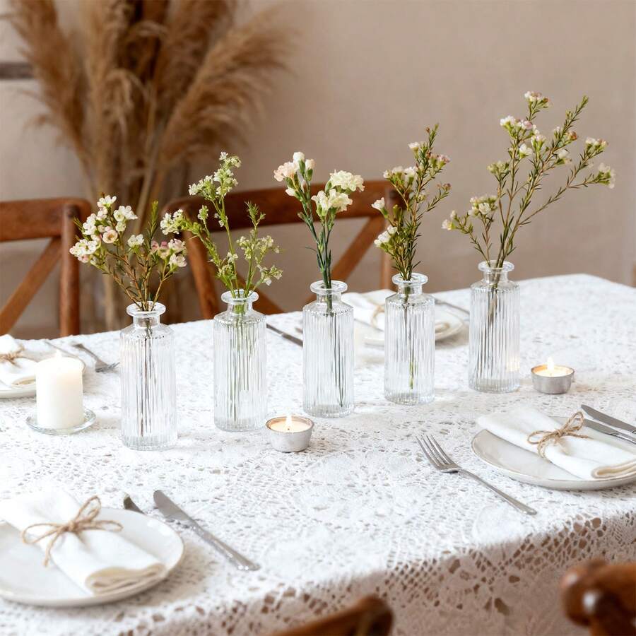 Tomnk 12/24/36 Pcs Glass Bud Vases, Living Bud Vases, Small Bud Vase In Bulk, Mini Flowers Vases For Centerpiece, Vintage Decorative Vase Set For Table Decorations, Wedding Reception, Home Decor, Fall Decor (Clear), Garden Decor, Plant Pot, Outdoor Decor, Mother's Day Decor, Ideal Mother's Day Gift - 無色 - 查看 1