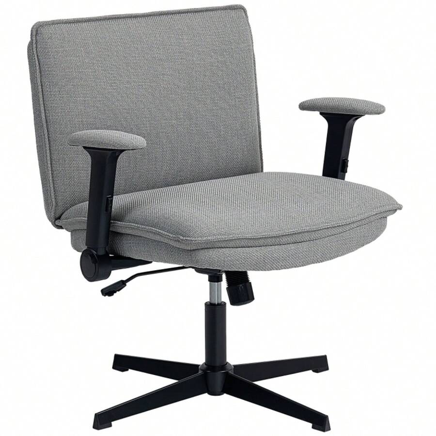 HOMCOM Office Chair With Folding Armrests, Wide Desk Chair With Linen Look, Adjustable Height, Steel Base, Grey (On Site) - 1 - 查看 1