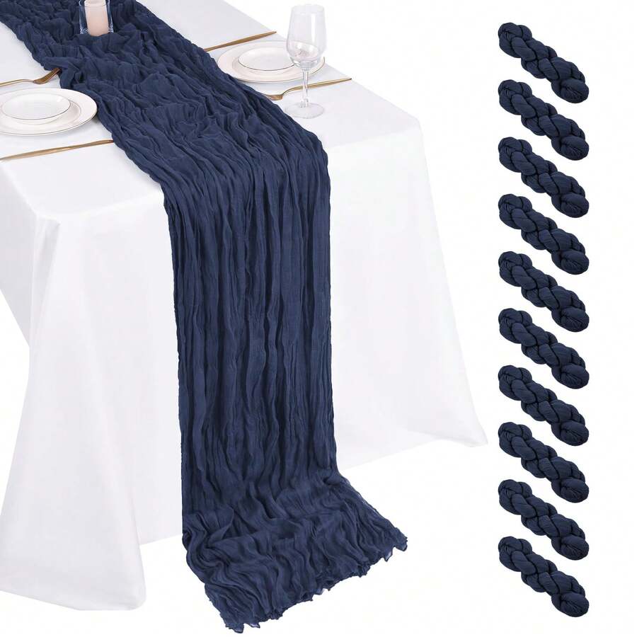 10 Pack Navy Blue Cheesecloth Table Runner 17x108 Inch Boho Gauze Cheese Cloth Table Runners For Wedding Party Birthday Home Decor - 藏蓝色 - 查看 1