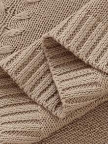 1件婴儿针织纯色毯，小叶子图案，婴儿盖毯，儿童毯，简约风格，四季皆宜 - 卡其色 - 查看 7
