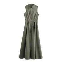MUJER Zipper Long Dress Woman Pleated Sleeveless Bodycon Dress Summer Elegant Party Dresses For Women New Midi Dresses - 軍綠色 - 查看 9