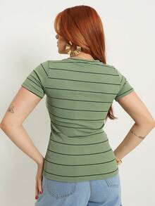 Women's Striped Ribbed Polyester T-Shirt With A Soft Touch - Rayas verde menta - Ver 3