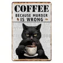 Vintage Black Cat Coffee Metal Sign - Perfect For Home, Office, Cafe Or Bar Wall Decoration, 12x8inch , Suitable For Room Decoration - Multiple - View 2