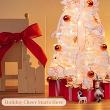4FT Pre Decorated White Pop Up Christmas Tree, Prelit Collapsible Christmas Tree With 80 Warm White Lights, Foldable Artificial Trees, 1 Minute Easy Xmas Tree - 4英尺 - 查看 4