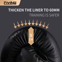 FIVING 1 Pair Black PU Boxing Gloves For Adult Men & Women, Kickboxing, Muay Thai, Punching Bag Training, Dark Style Protective Gear, Powerful And Protective For Every Punch, Training And Sparring - A Pair Of Black - View 9