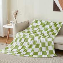 Checkered Throw Blanket For Couch, Soft & Cozy Fleece Flannel Blanket With Checkerboard Grid Home Decor, Checkered Green - Green - View 3