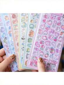 1 件卡通 3D 浮雕钻石贴纸，卡通动物自粘贴纸，适用于剪贴簿和文具装饰，工艺贴纸适用于 DIY 项目和办公用品 - 1號貼紙 - 查看 2