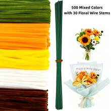 混合颜色毛根，黄色金色毛根套装，5种颜色，毛根套装，DIY花束入门套装，毛根工艺品制作套装，毛根花卉工艺品，用于DIY艺术项目的粉彩雪尼尔绒条创意礼物，散装毛绒毛根花卉套装，派对装饰的理想之选（向日葵） - 彩色 - 查看 13