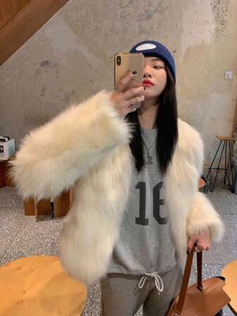 Women's New Fluffy V-Neck Coat, Minimalist Furry Jacket, Autumn/Winter