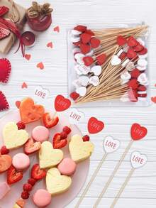 50支情人节心形竹签 - 浪漫爱情表达签，适用于约会甜点、沙拉、鸡尾酒、婚礼和求婚蛋糕装饰（随机混合款式）