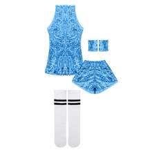 LONTAKIDS Girls Sequins Dance Clothes Dress 4-12 Yrs Sparkle Hip Hop Jazz Dance Outfit, Sleeveless Top And Shorts - 淺藍色 - 查看 8