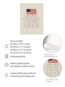 1张复古美国国旗海报 - 爱国主义效忠誓词可打印墙饰，带星星，7月4日装饰，红白蓝可打印艺术印刷品，适用于家庭、教室、办公室 - 无框爱国海报，美国国旗装饰，室内装饰，经典字体设计，永恒美学 - 彩色 - 查看 3