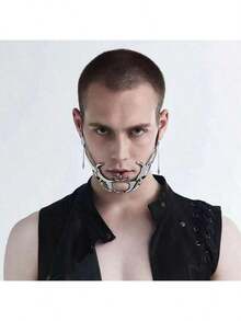 1pc Cyberpunk Metal Face Mask, Unique Asymmetric Fluid Design, Random Style - Multicolor - View 2