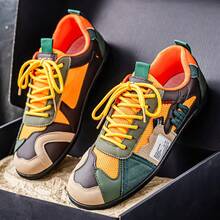 [Kích thước nhỏ hơn 1 size] Giày thể thao nam thoáng khí, thoải mái - Chống trơn trượt, buộc dây dễ chịu, chất liệu bền và thiết kế tương phản thời trang, phù hợp cho các hoạt động ngoài trời, chạy bộ, đi bộ và du lịch, quà tặng Giáng sinh, quà tặng sinh nhật - trái cam - Xem 5