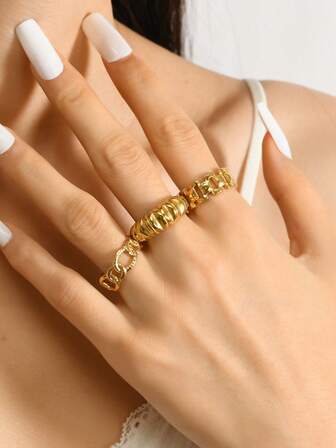 Set de 3 anillos geométricos de acero inoxidable con estilo de moneda vintage, elegantes y delicados, adecuados para uso diario, festivales, citas, compromisos, bodas, como regalo de joyería