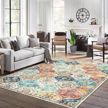 Hodeffior Washable Vintage Area Rugs 120x170cm, Traditional Living Room Rug, Non-Slip Floral Print Carpet For Bedroom, Foldable Short Pile Indoor Mat For Dining Room - Orange - View 9