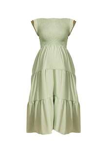 Summer Maternity Boho Smocked Baby Shower Dress Ruffle Sleeve Flowy Casual Pregnant Outfit Photoshoot Dress - Green - View 6