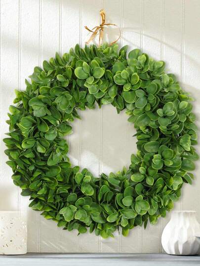 人造苹果叶花环，39厘米（15.35英寸），四季皆宜的装饰，草编花环，仿真植物，绿色点缀，全年皆可摆放，春夏装饰，情人节礼物，适用于宿舍、办公室、聚会、节日、生日派对、家居装饰、酒店、餐厅、客厅、卧室、婚礼、宴会、厨房、花园。
