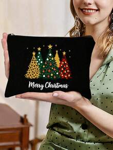 Christmas Tree Print Cosmetic Travel Bag - Stylish Spooky Cute Makeup Organizer For Holiday Travel | Reusable Polyester Makeup Pouch For Cosmetics, Lipstick, Phone Accessories | Lightweight Zipper Closure Bag - Perfect Christmas Gift, Bridal Shower, Wedding Accessory, Toiletry Bag, Travel Essentials | Festive Daily Use Cosmetic Case, - Multicolor - View 9