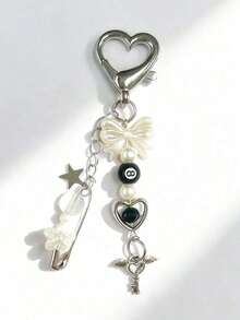 1pc Handmade Resin Bead Keychain - Punk Style, Women's Fashion Accessory Lobster Clasp Pendant, Car Decor, Bag Charm, Cute Gothic Y2K - 銀色 - 查看 5