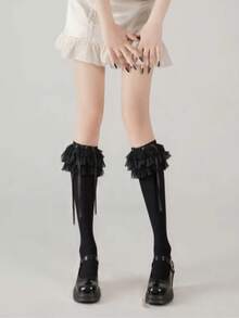 1双女士白色蕾丝荷叶边蝴蝶结袜子 | 日系可爱甜美洛丽塔风格 | 百搭日常穿搭 | 休闲及角色扮演皆宜 - 彩色 - 查看 10