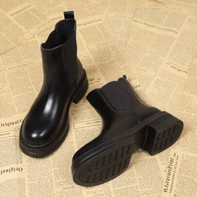 Botas de montar negras de estilo británico vintage con puntera redonda, botas de tobillo ajustadas y versátiles de moda para otoño/invierno