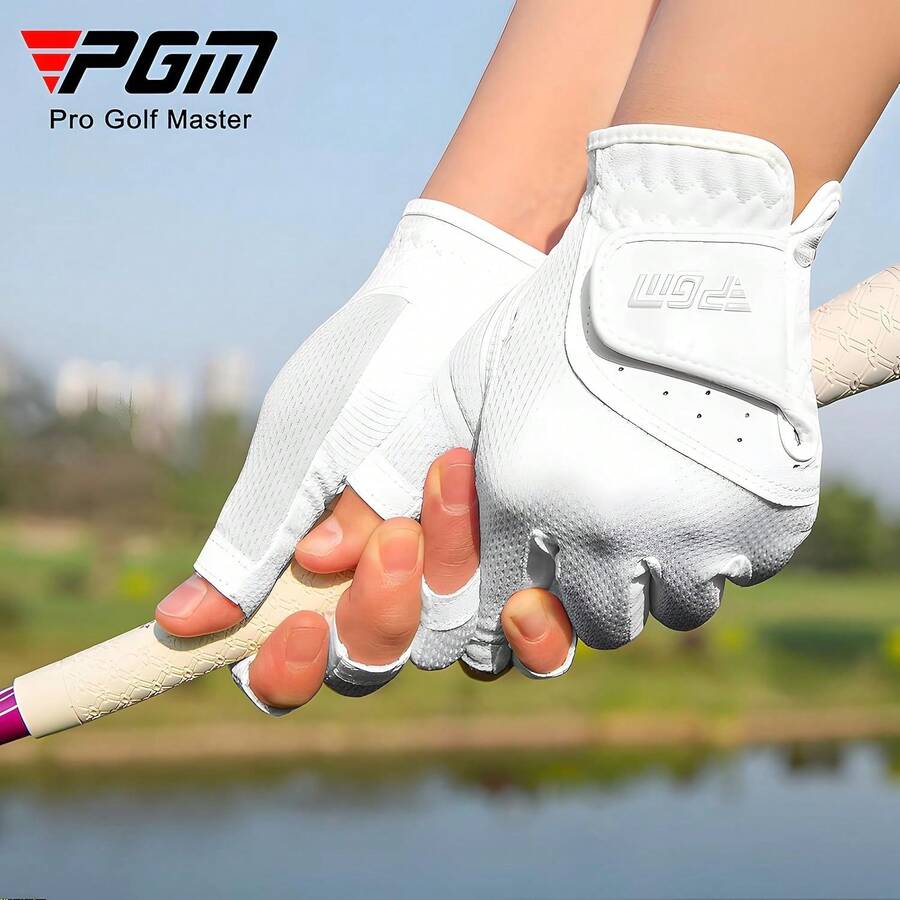 1 Pair Women's Golf Gloves, Open-Finger Design, Breathable Mesh Fabric, Improved Grip System - Grey - View 1