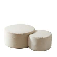Coffee Table Set, 2-Piece, Upholstered Round Coffee Tables, Set Of 2 For Living Room, Modern Round Foam Coffee Table, Side Table, Ottoman, No Assembly Required - Beige - View 2