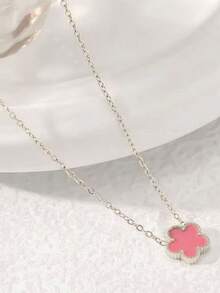 1pc Fashionable & Versatile Women's Stainless Steel Clover Pendant Necklace, Minimalist Choker Necklace For Commuting, Daily Wear, Party