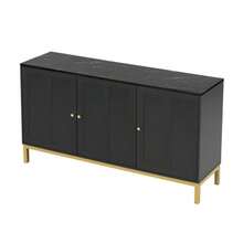 Stylish, Elegant 3-Door Sideboard With Marble Tabletop For Kitchen, Living Room, And Dining Room (Black) - 黑色 - 查看 8