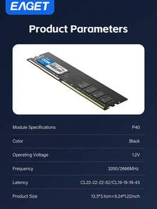 台式机 DDR4 内存 16GB/8GB，高性能 3000MHz/2666MHz 可选，台式机内存 UDIMM 288 针，兼容 Intel 和 AMD Ryzen 内存升级（不支持 XMP） - 黑色 - 查看 8