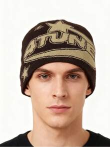 1pc These Men's Knit Beanies With Bold Lettering And Star Patterns Come In Multiple Colors, Offering A And Warm Design, Making Them Ideal Fashion-Forward Winter Headwear - Multicolor - View 10