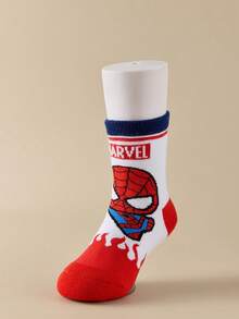 Marvel 10/5 双儿童袜子，超级英雄蜘蛛侠，男童厚保暖毛巾袜，韩国卡通女童冬季袜子，透气婴儿/学生袜 - 彩色 - 查看 4
