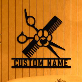 4 storlekar tillgängliga! Personlig hundtrimningssalong metallväggkonst, djursalong, personlig groomernamnskylt heminredning djurtrimningsdekoration julklapp