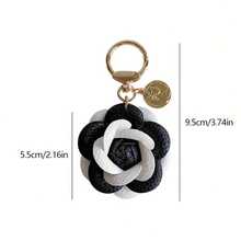 1pc Fashionable Faux Leather Camellia Keychain - Elegant Women'S Coin And Rose Pendant, Perfect For Backpacks, Keys, And Car Accessories In Black, White, Pink | Floral Keychain With Golden Coin Detail - 1 chiếc màu tím đậm - Xem 3