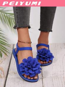 PEIYUMI Women's Summer Beach Sandals With Flower Decor, Stretchable And Easy To Carry - Royal Blue - View 2