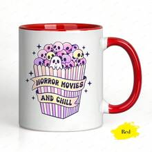 1 Piece Horror Movie And Refreshing Ceramic Coffee Mug - 11 Ounce, Dishwasher, Fun Skull And Ghost Art Design, Family And Friends, Suitable Halloween,, And Birthday Parties, Halloween Decorations, Magic Tea Cup, Positive Affirmation Cup, Magic Glass Cup, Cup, Unusual Cup, Ounce Cup - 紅色 11OZ - 查看 2